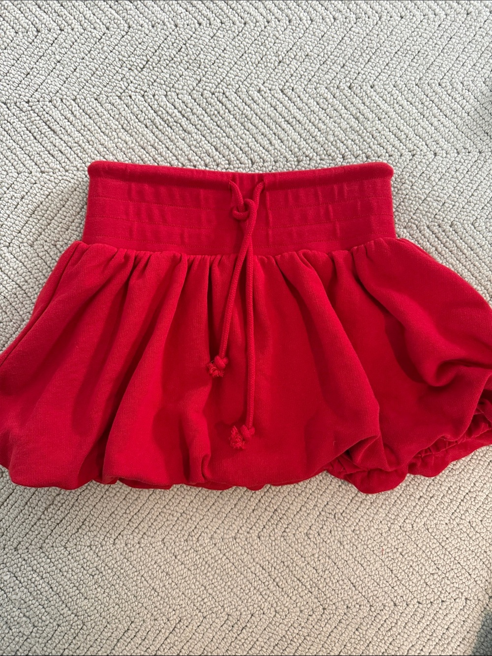 Zara Bright Red Gathered Skater Skirt with Drawstring Waist